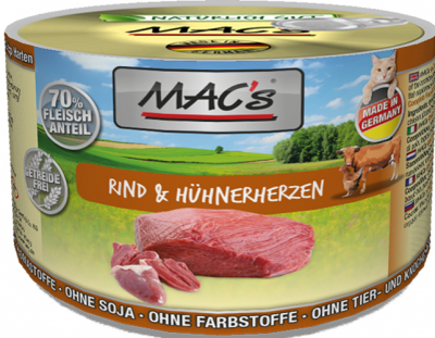 Mac's Katzendosenfutter Rind und Hühnerherzen 200g