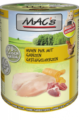 Mac's Katzendosenfutter Huhn pur mit Geflügelherzen 400g