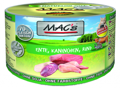 Mac's Katzendosenfutter Ente, Kaninchen und Rind 200g